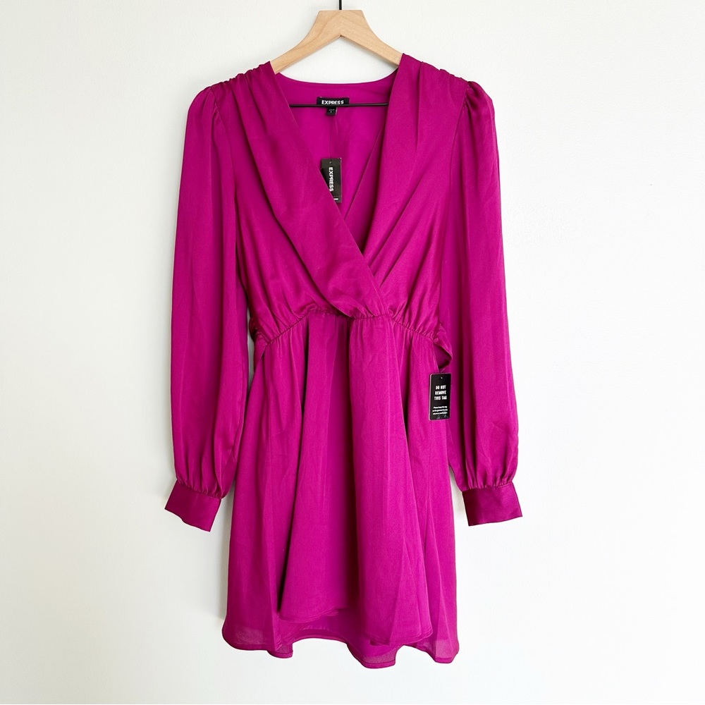 Express Silky Magenta Fuchsia Faux Wrap Dress